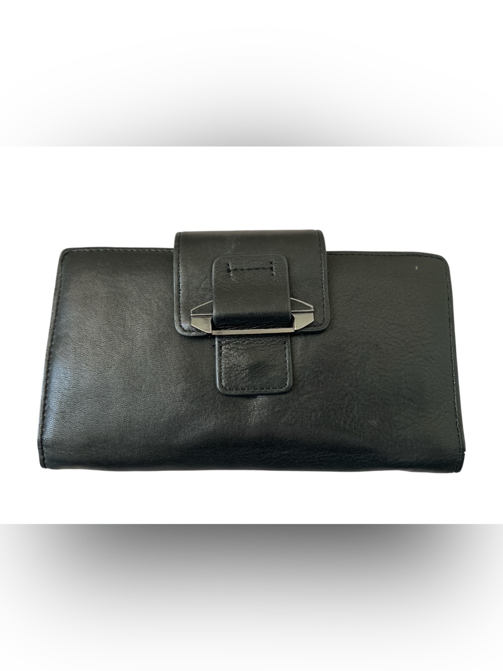 Kooba Black Leather Clutch Wallet with Silver Hardware